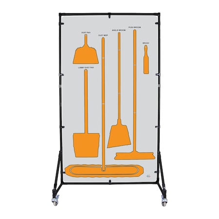 5S Supplies Housekeeping Shadow Board Broom Station V2, Gray / Orange Shadows, Kit + Stand, No Text HSB-V2-GRAY/ORANGE-KIT-STAND-NO TEXT
