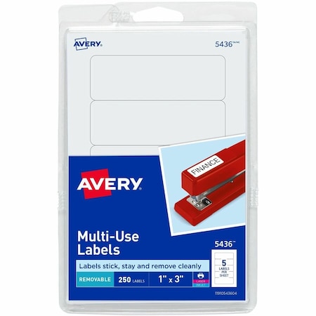 Avery Print or Write Removable Multi-Use Labels, 1 x 3, White, 250/Pack 5436