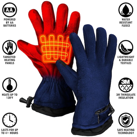 Actionheat AA Battery Heated Fleece Gloves, Unisex, Navy, One Size 810058850164