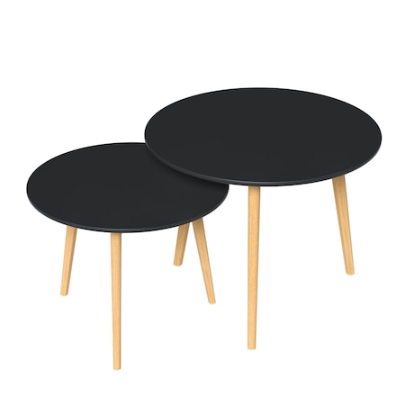Homeroots Set Of Two 20" Wood Brown And Black Round Nested Tables 529145