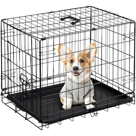 Simple Deluxe 24-Inch Single Door Dog Crate, Durable and Foldable Metal Wire Cage with Leak-Proof Plastic Tray, P 3A88PTCRATSINGLEDOOR24