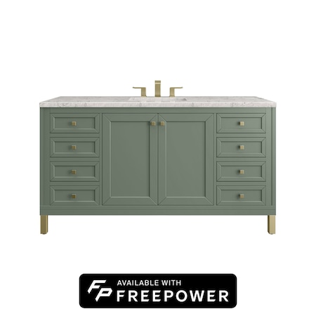 James Martin Vanities Chicago 60 in. Single Vanity, Smokey Celadon, w/ 3 CM Eternal Jasmine Pearl Silestone Top 503-V60S-SC-FEJP