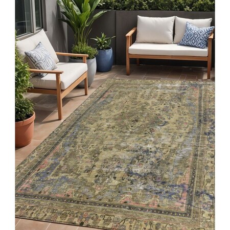 Homeroots 5' X 8' Artichoke Green And Denim Blue Medallion Washable Indoor Outdoor Area Rug 616041