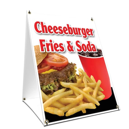 Signmission Cheeseburger Fries Soda, 36 Inch x 24 Inch A-frame Yard Sign, Plastic Sign SBC-2436-Cheeseburger Fries Soda