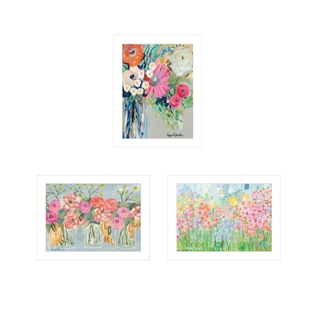 Homeroots Set Of Three Garden Flowers White Framed Print Wall Art, 3PK 408005