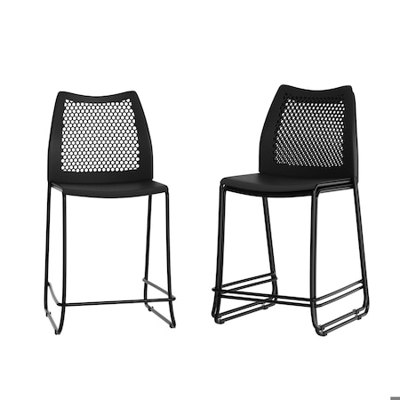 Flash Furniture HERCULES Series Black Stack Counter Stool with Air-Vent Back and Black Powder Coated Sled Base, 3PK 3-RUT-498A-CS-BK-GG