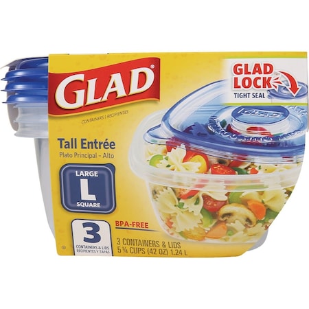 Glad 42 Oz. Clear Square Tall Entree Container, 3PK BBP35094