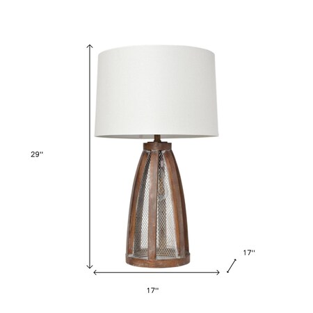 Homeroots 29" Natural Manufactured Wood And Metal Round Table Lamp With White Drum Shade 643333