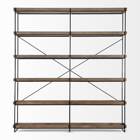 Homeroots 88" Black And Brown Iron and Wood Five Tier Bookcase 380597