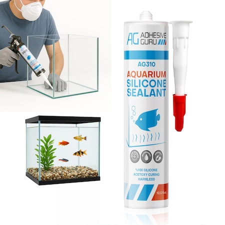 Adhesive Guru AG310 Aquarium Silicone Sealant 10.5 fl oz, 100% Silicone, Non-Toxic Fish Tank Glue, Clear adgr_AquSil_AG310_1pk
