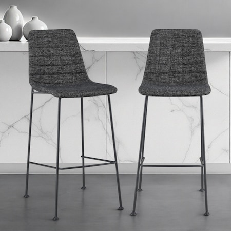 Homeroots Set of Two 30" Black Fabric and Steel Low Back Bar Height Bar Chairs 544694