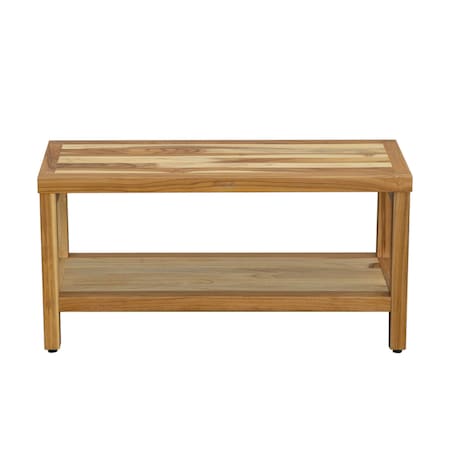 Homeroots 36" Natural Solid Teak Rectangular Shower Bench With Shelf 376700