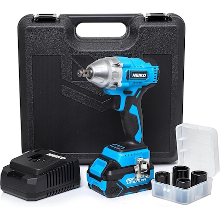 Neiko 20-Volt Brushless Cordless Impact Wrench for Car Tires w/Li-Ion Battery & Fast Charger 10883A