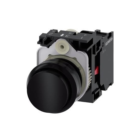 Siemens Pushbutton, 22 mm, round, plastic, black, pushbutton, raised 3SU1100-0BB10-1CA0