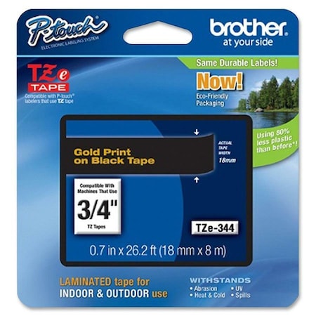 Brother Adhesive TZ Tape (R) Cartridge 0.70"x26-1/5ft., Gold/Black TZE344G