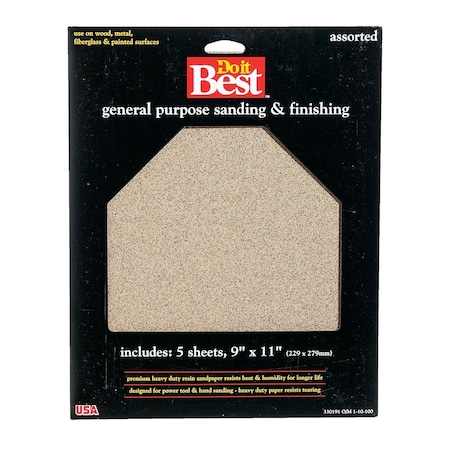 Do It Best General Purpose 9''x11'' 220/150/100/60 Grit Assorted Grade Sandpaper, 5PK 330191GA