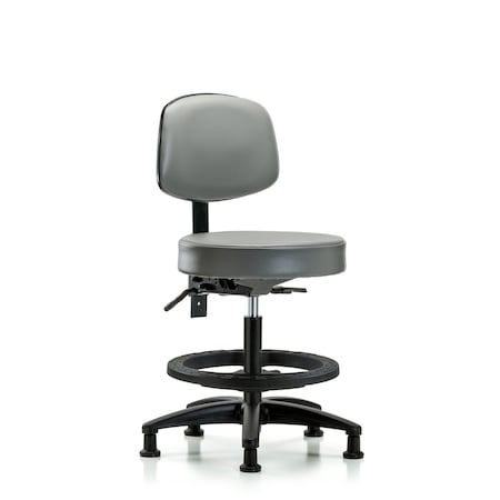Blue Ridge Ergonomics Vinyl Stool, Back, Med Bench, Tilt, Foot Ring, Glides, Sterling BR-VMBST-RG-T1-BF-RG-8840