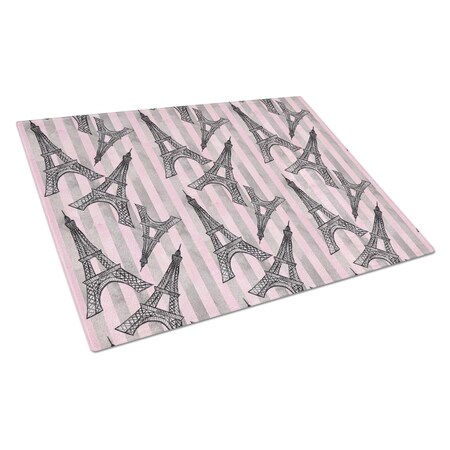 Carolines Treasures Watercolor Eiffel Tower and Stripes Glass Cutting Board, Large BB7509LCB