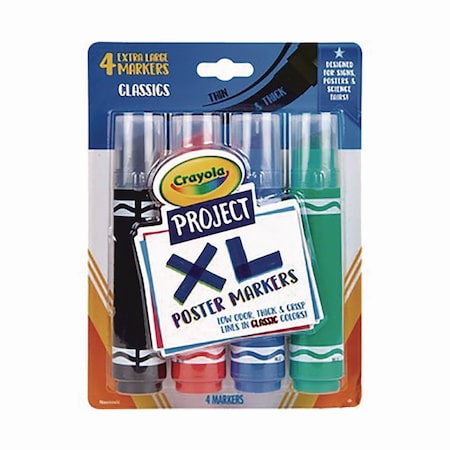 Crayola XL Poster Markers, Thin/Thick Chisel Tip, Assorted Classic Colors, 4PK 58-8356