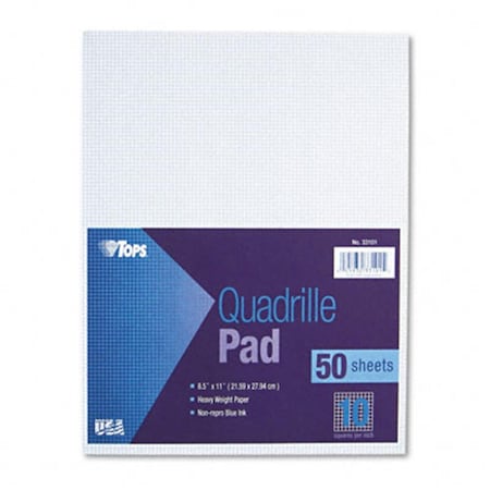 Tops Quadrille Pads Ten Squares per inch 81/2 x 11 White 50 Sheets/Pad 33101