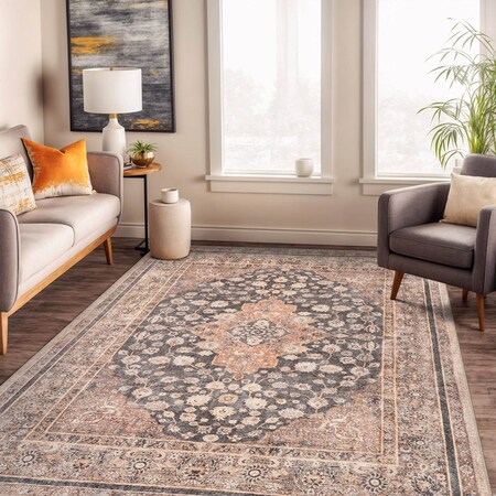 World Rug Gallery Black Traditional Flat Pile Rug - Washable and Pet Friendly, Non-Slip Surface 5 ft x 7 ft WR171BLACK5X7