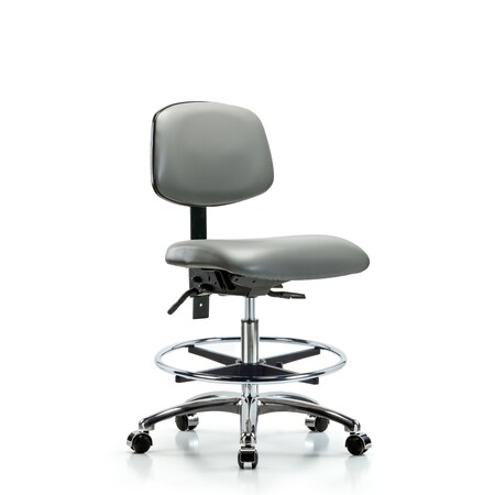 Blue Ridge Ergonomics Vinyl Chair Chrome, Med Bench, Foot Ring, Casters, Sterling BR-VMBCH-CR-T0-A0-CF-CC-8840