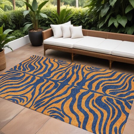 Homeroots 10' X 14' Navy Blue And Pink Animal Print Washable Indoor Outdoor Area Rug 600683