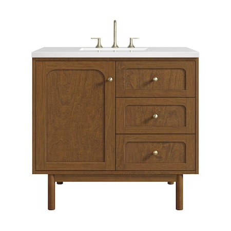 James Martin Vanities Laurent 36" Single Vanity, Honey Oak w/ 3 CM White Zeus Silestone Top 545-V36-HNO-3WZ