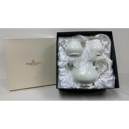 Mr. Mjs Trading White with Gold Trim Teapot Set, Set of 3 HO-TP3316GL-CS