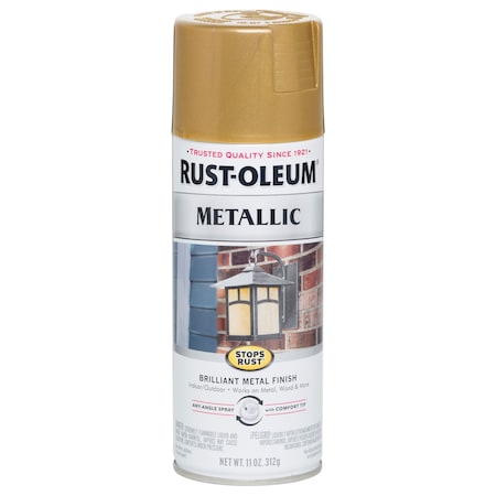 Rust-Oleum Rust Preventative Spray Paint, Gold Rush, Metallic, Solvent, 11 Oz 7270830