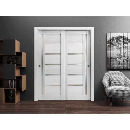 Sartodoors Sliding Closet Bypass Doors Grey Solid Core Modern Interior QUADRO4088DBD-OAK-36