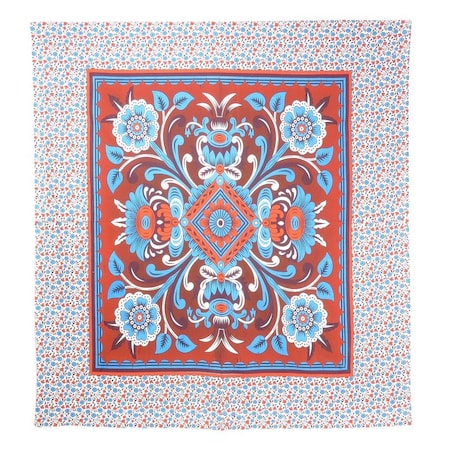 Homeroots 88" X 84" Red Blue And White Floral Cotton Hanging Tapestry 397430