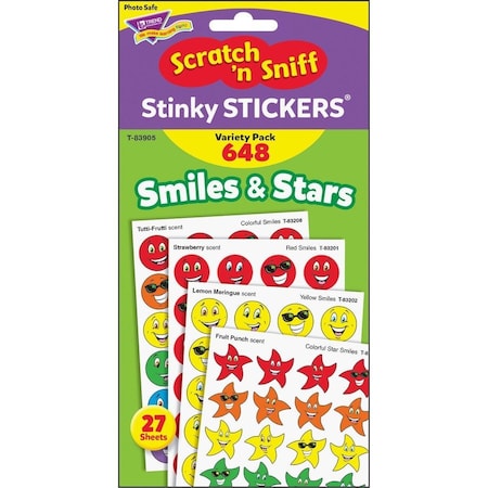 Trend Enterprises Trend Smiles & Stars Stinky Stickers Variety Pack, 648 Stickers/Pack T83905