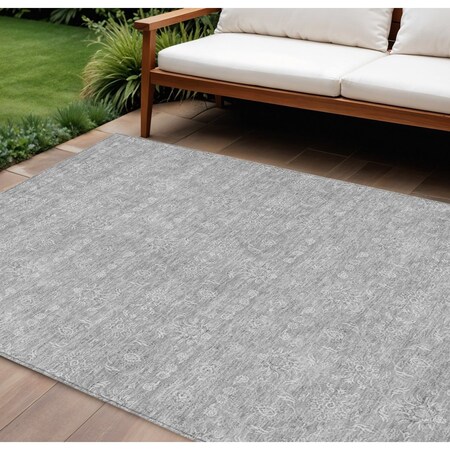 Homeroots 10' X 14' Gray Silver And Ivory Floral Washable Indoor Outdoor Area Rug 582349