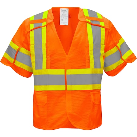 Ironwear Two-Tone Hi-Vis Safety Vest w/Sleeves M Class 3 , Hook & Loop 6 Pockets 1293BRK-O-RD-MD