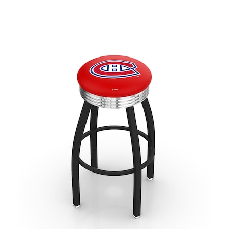 Holland Bar Stool Co 25" Blk Wrinkle Montreal Canadiens Swivel Bar Stool, Chrome Ring L8B3C25MonCan