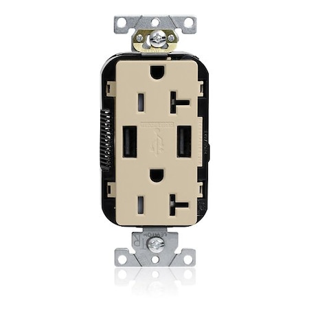 Leviton USB Receptacle, 20 A, 1 hp, Ivory, PBT M58AA-I