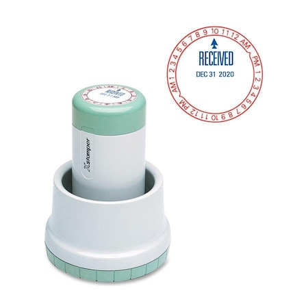 Shachihata Xstamper XpeDater Pre-Inked Rotary Date & Time Stamp, 1-3/4" Diameter, Blue/Red 22402