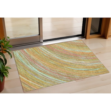 Homeroots 3' X 5' Gold Sky Blue And Coral Abstract Washable Indoor Outdoor Area Rug 631245