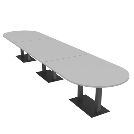 Skutchi Designs Racetrack Conference Table With Power Unit, 48 in W, 192 in L, Grey HAR-RAC-48X192-DOU.BK-U779-NA