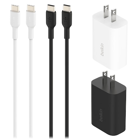 Belkin 25w Usb C Pd Wall Chargers With 2 Usb C Cables 1m, Black And White, 4PK BU027DQ1M-4PK