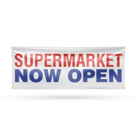 Signmission Supermarket Now Open, 18 Inch x 48 Inch, Vinyl Banner B-30872