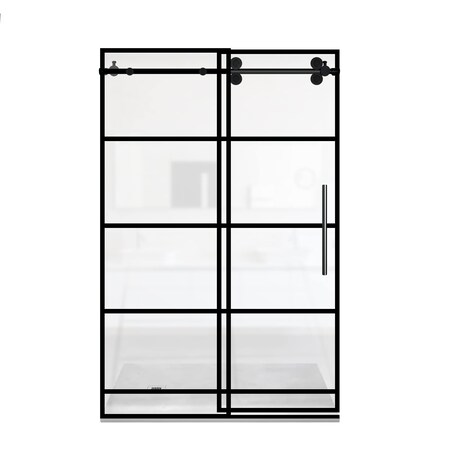 Fab Glass And Mirror Marcella Single Sliding Shower Door with Reversible Handle 44in- 48in W x 76in H - 3/8in Thick Fram SHMR-48-76MB