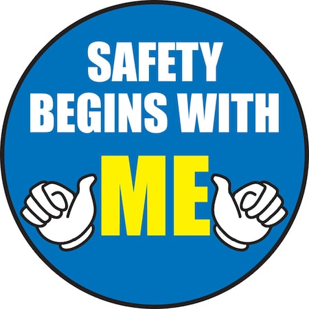 Accuform Hard Hat Sticker, 214 in Length, 214 in Width, SAFETY BEGINS WITH ME Legend, Adhesive Vinyl LHTL152