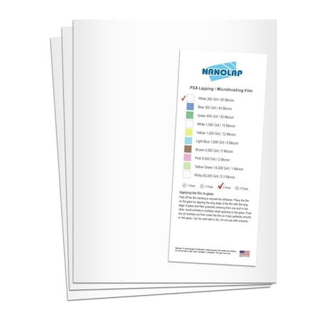 Nanolap PSA Lapping Film, 3 Pc 60 Micron (260Grit), 8-0.5 in x 11 in Microfinishing Fine Sanding Paper 61614N