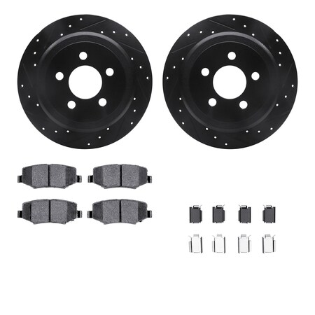 Dynamic Friction Co DFC Brake Rotor Drilled & Slotted - Black- w/Ultimate Duty Brake Pad & HW Kit 8412-42026