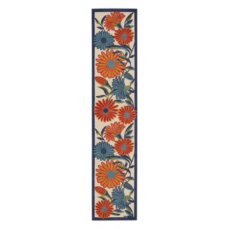 Homeroots 8' Ivory Blue And Orange Floral Indoor Outdoor Runner Rug 545025