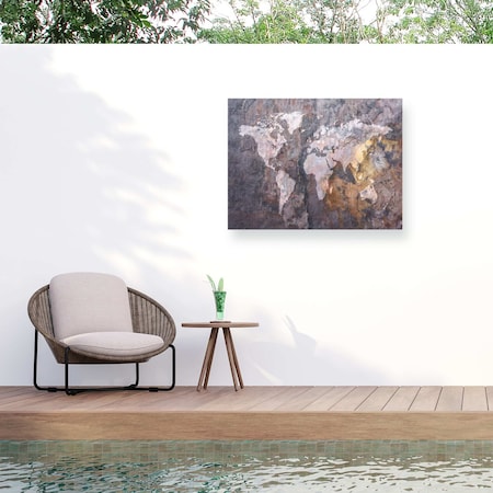 Trademark Fine Art Outdoor Canvas Art Michael Tompsett 'World Map - Rock' Wall Art for Patios, or Gardens MT0128-OC1419WR