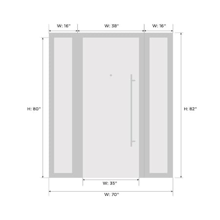 Vdomdoors Front Exterior Prehung Steel Door, Deux 1717 Gray Graphite, W16+36+16" x H80", Left-hand Inswing DEUX1717EXD-GRE-W16+36+16 x H80-Left-hand Inswing