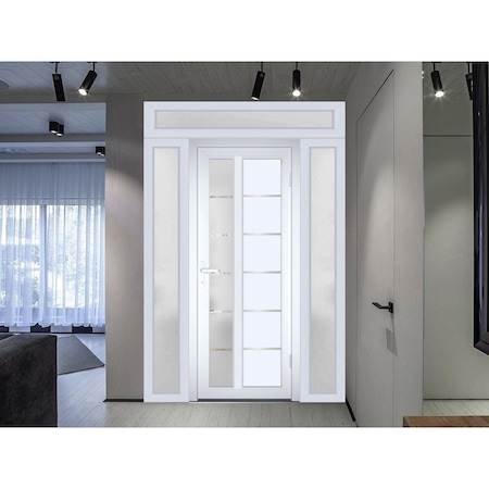 Vdomdoors Front Exterior Prehung FiberGlass Door Frosted Glass / Manux 8088 White Silk / 2 Sidelight and Tran MANUX8088EXD-WS-W16+30+16 x H80+14-LH